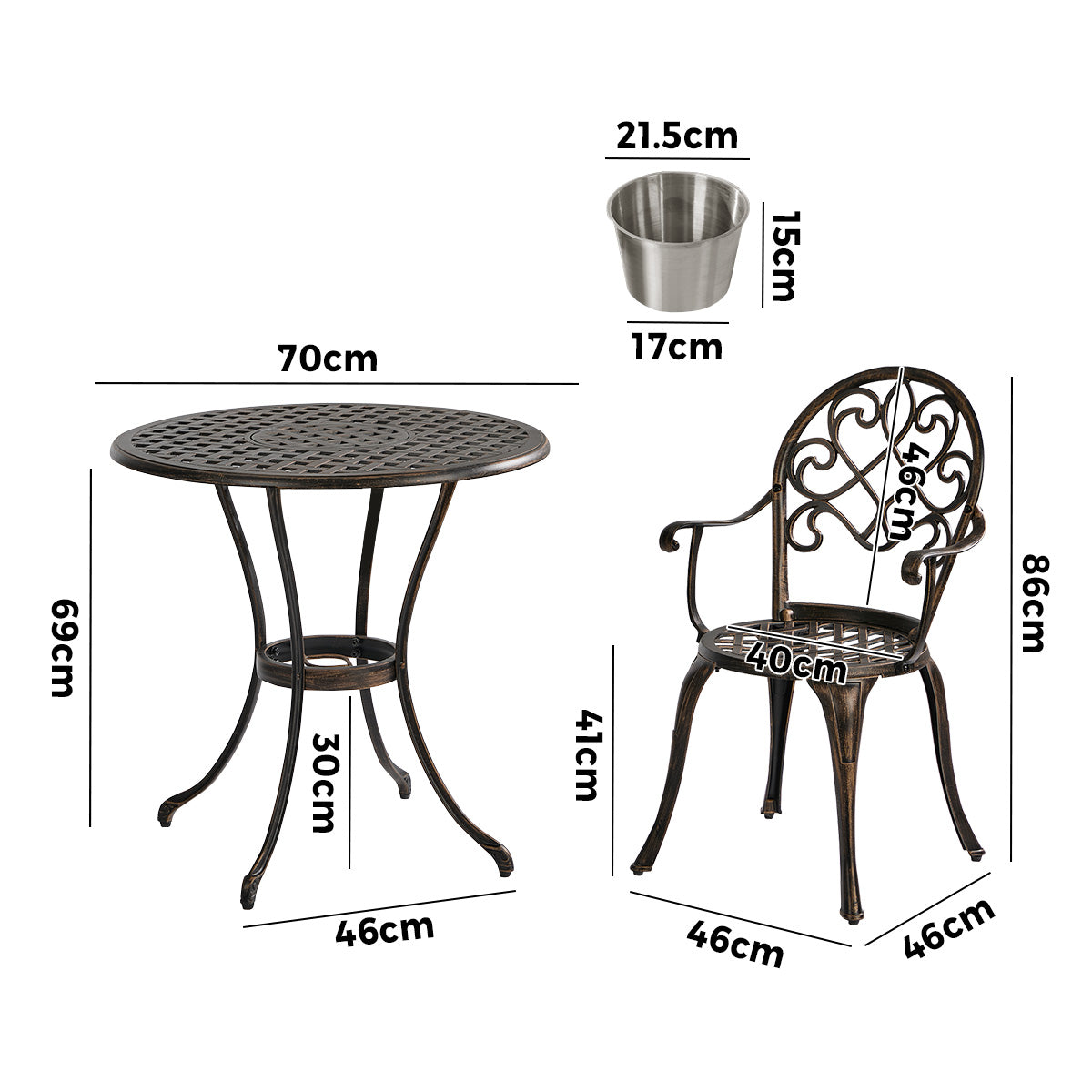 Livsip 3 Pieces Outdoor Patio Set Table Chairs Bistro Setting Cast Aluminium