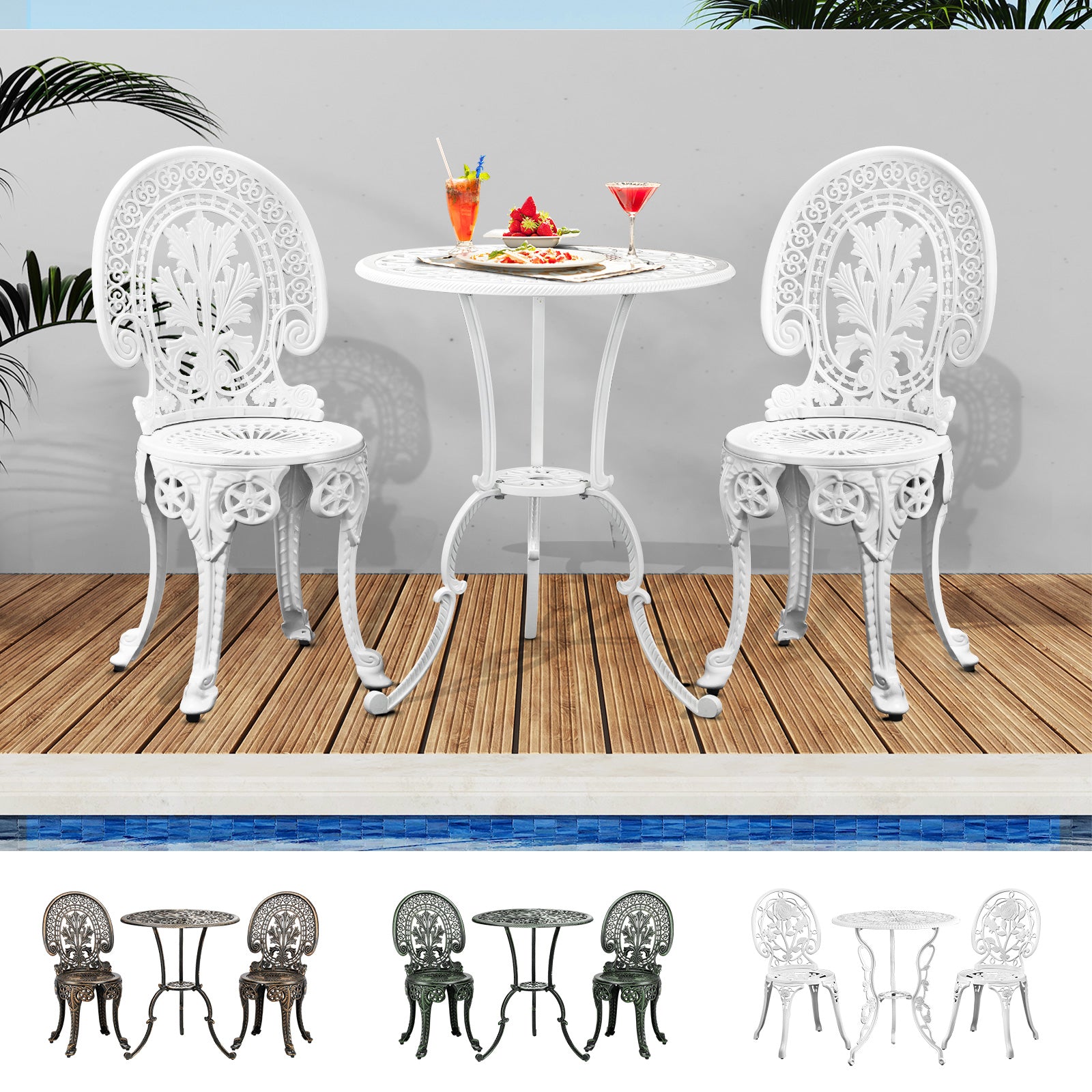 Livsip Outdoor Dining Chairs Setting Bistro Set Patio Garden Furniture 3 Piece - Sunyee