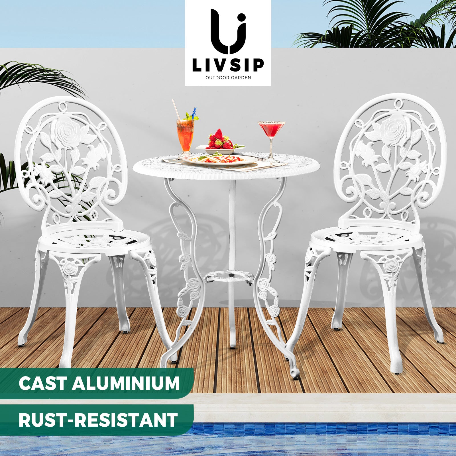Livsip Outdoor Dining Chairs Setting Bistro Set Patio Garden Furniture 3 Piece - Sunyee