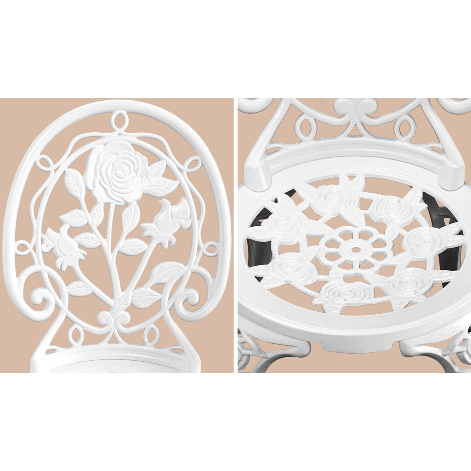 Livsip Outdoor Setting 3 Piece Bistro Chairs Table Set Cast Aluminum Patio Rose - Sunyee