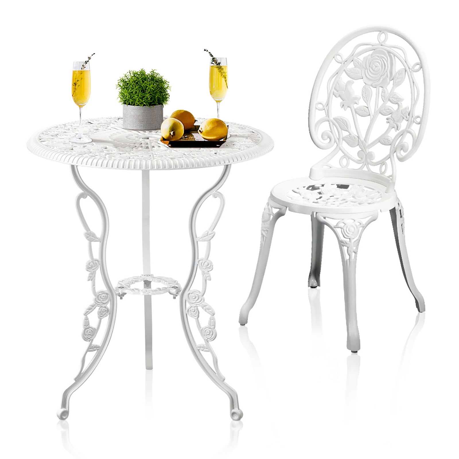 Livsip Outdoor Setting 3 Piece Bistro Chairs Table Set Cast Aluminum Patio Rose - Sunyee