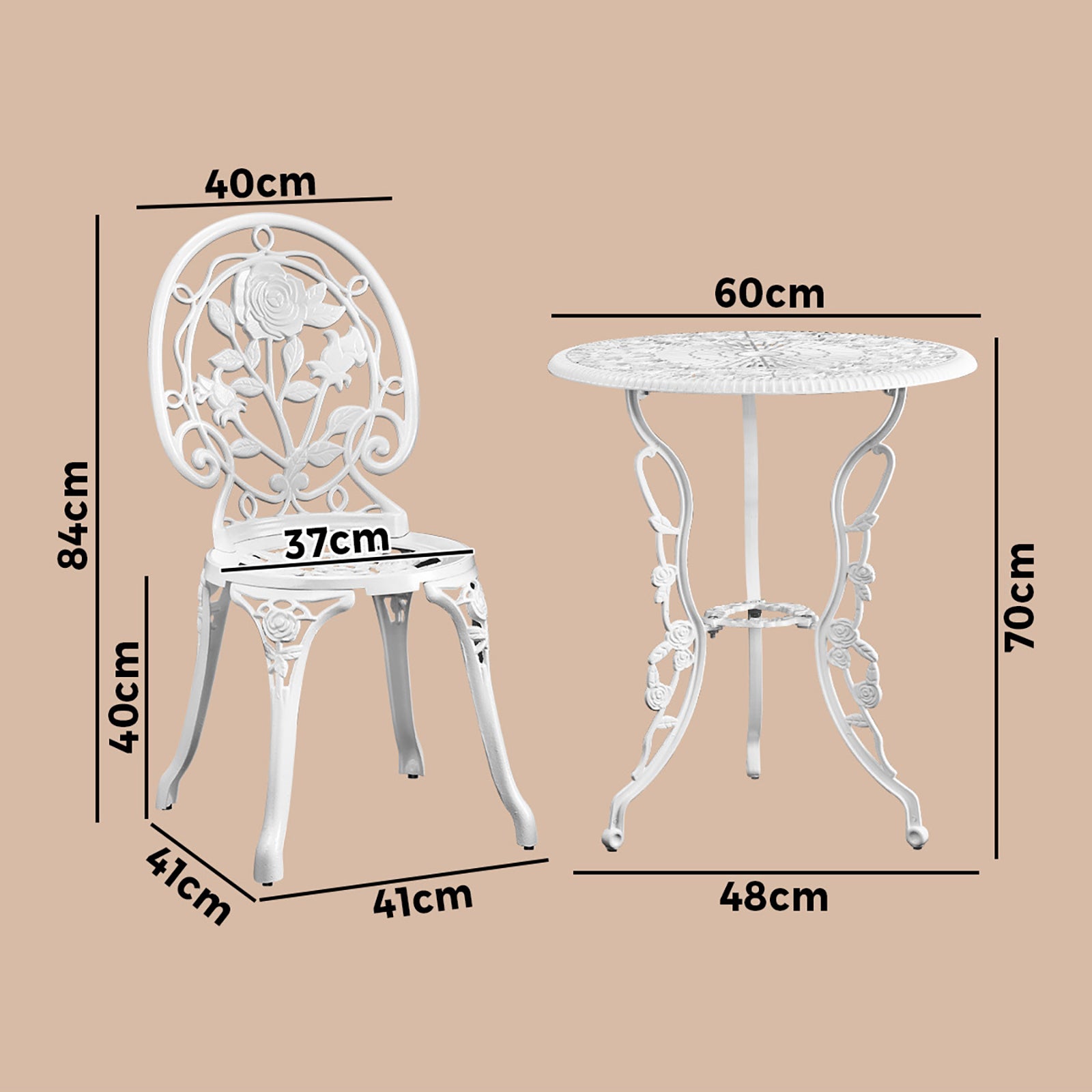 Livsip Outdoor Setting 3 Piece Bistro Chairs Table Set Cast Aluminum Patio Rose - Sunyee
