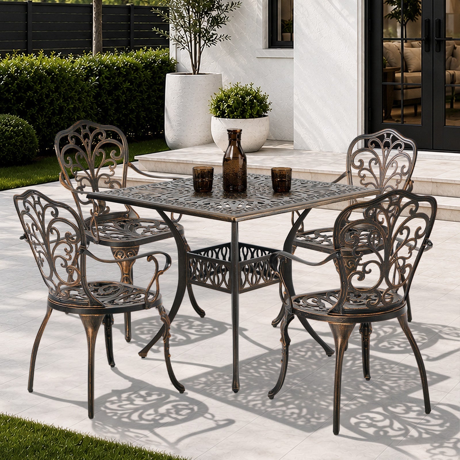 Livsip 5 Piece Outdoor Patio Set Bistro Patio Setting Cast Aluminium Butterfly