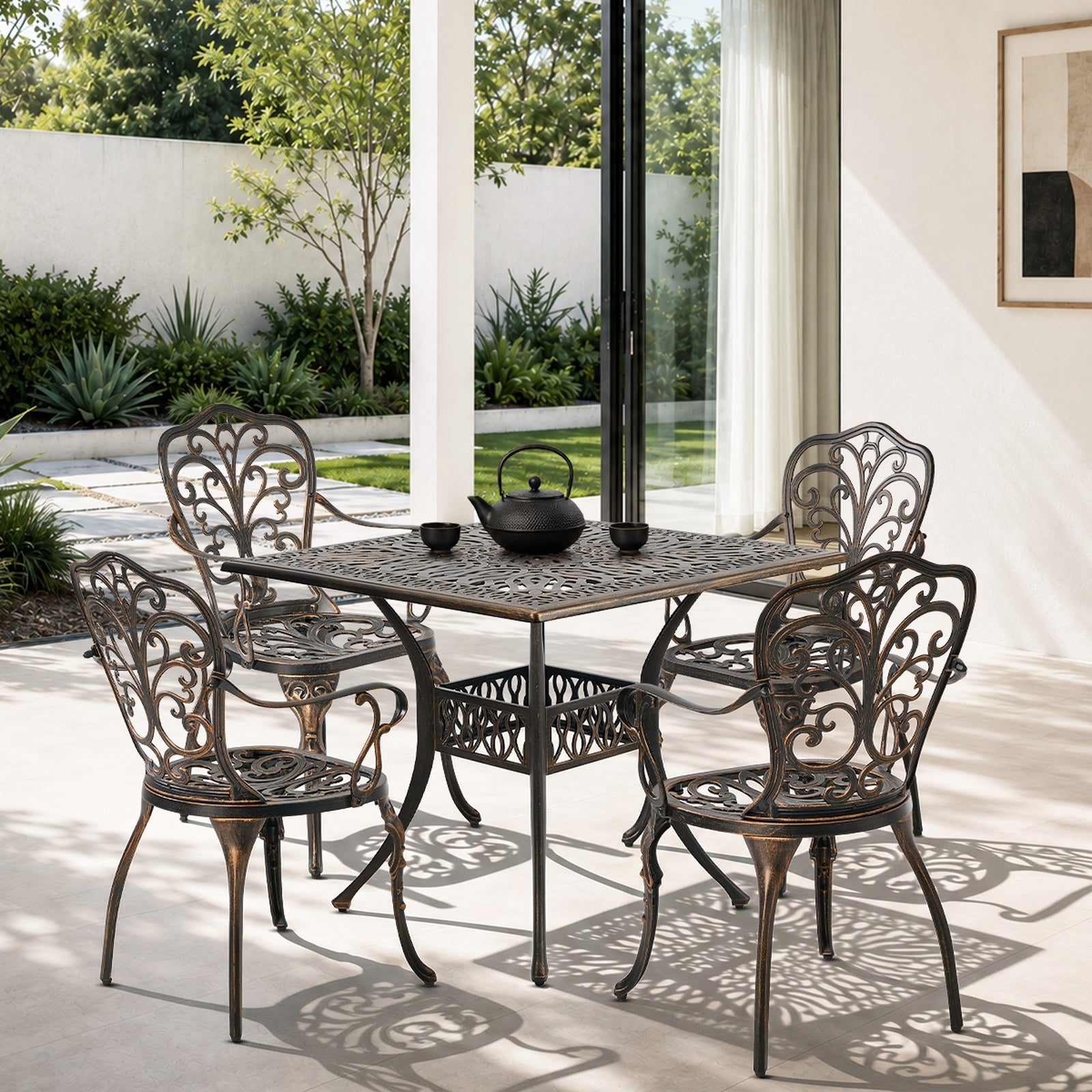 Livsip 5 Piece Outdoor Patio Set Bistro Patio Setting Cast Aluminium Butterfly