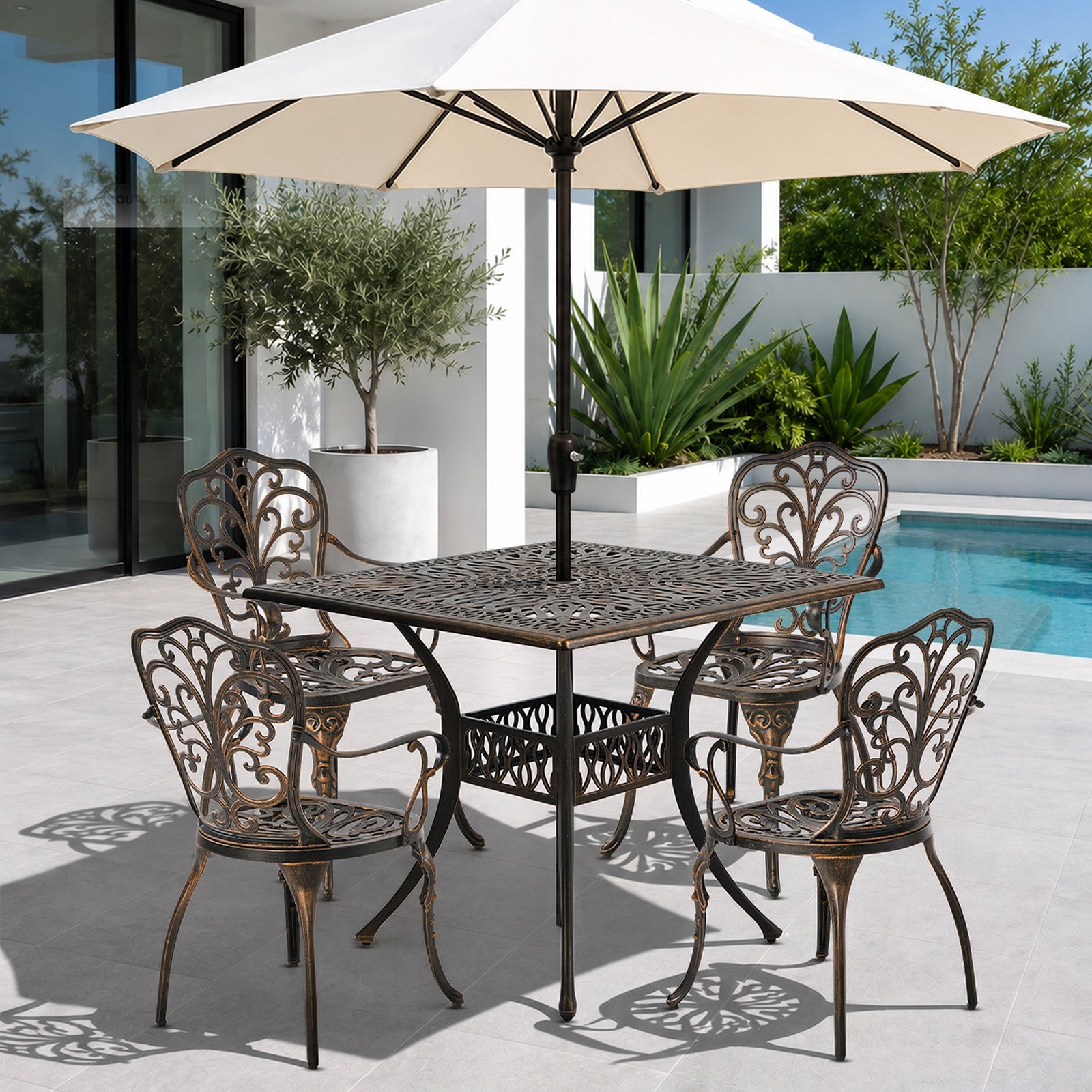 Livsip 5 Piece Outdoor Patio Set Bistro Patio Setting Cast Aluminium Butterfly