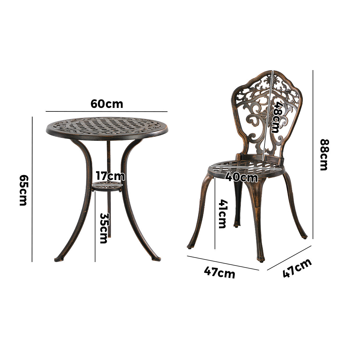 Livsip 3 Piece Outdoor Patio Set Bistro Setting Garden Furniture Bronze