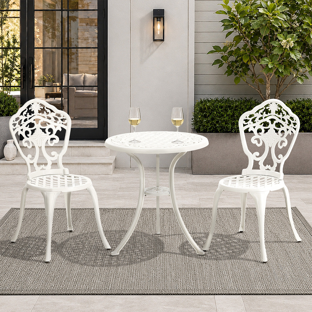 Livsip 3 Piece Outdoor Patio Set Bistro Setting Garden Furniture White