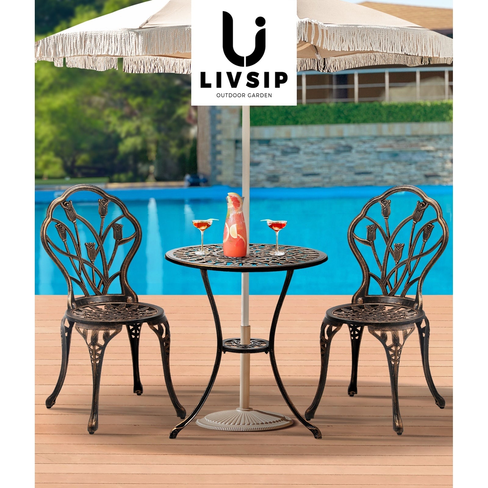Livsip 3PCS Bistro Outdoor Setting Chairs Table Patio Dining Set Furniture - Sunyee