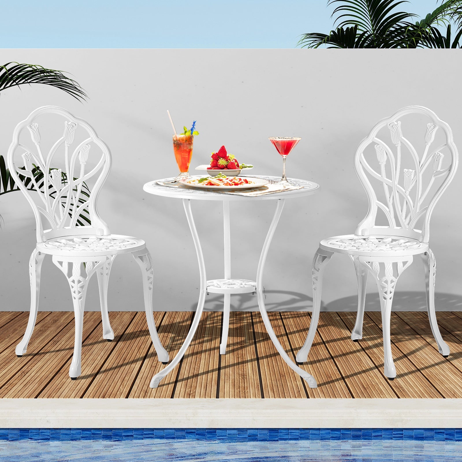 Livsip 3 Piece Outdoor Furniture Setting Chairs Table Bistro Patio Dining Set - Sunyee