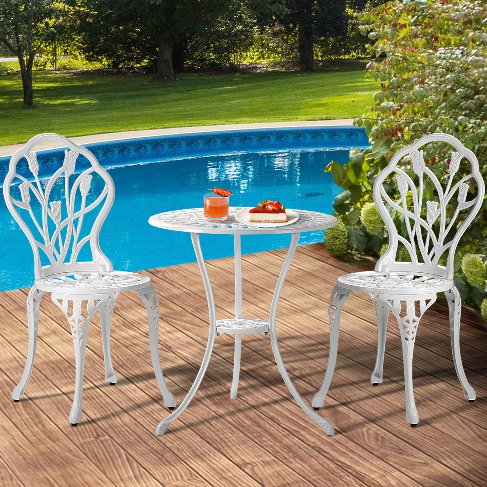 Livsip 3 Piece Outdoor Furniture Setting Chairs Table Bistro Patio Dining Set - Sunyee