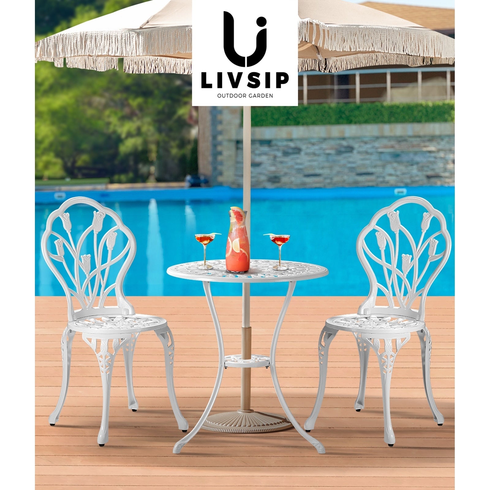 Livsip 3 Piece Outdoor Furniture Setting Chairs Table Bistro Patio Dining Set - Sunyee