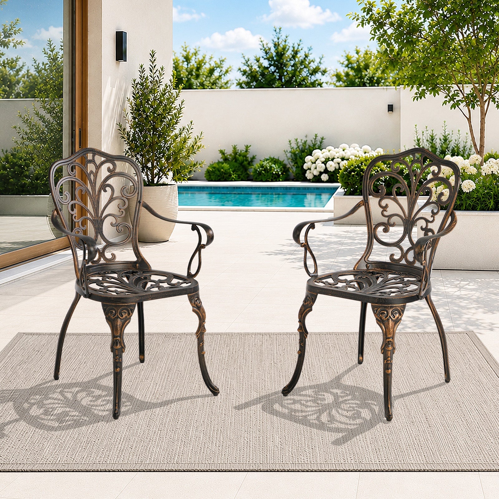 Livsip 2PCS Outdoor Patio Chairs Garden Patio Armchairs Cast Aluminium Butterfly