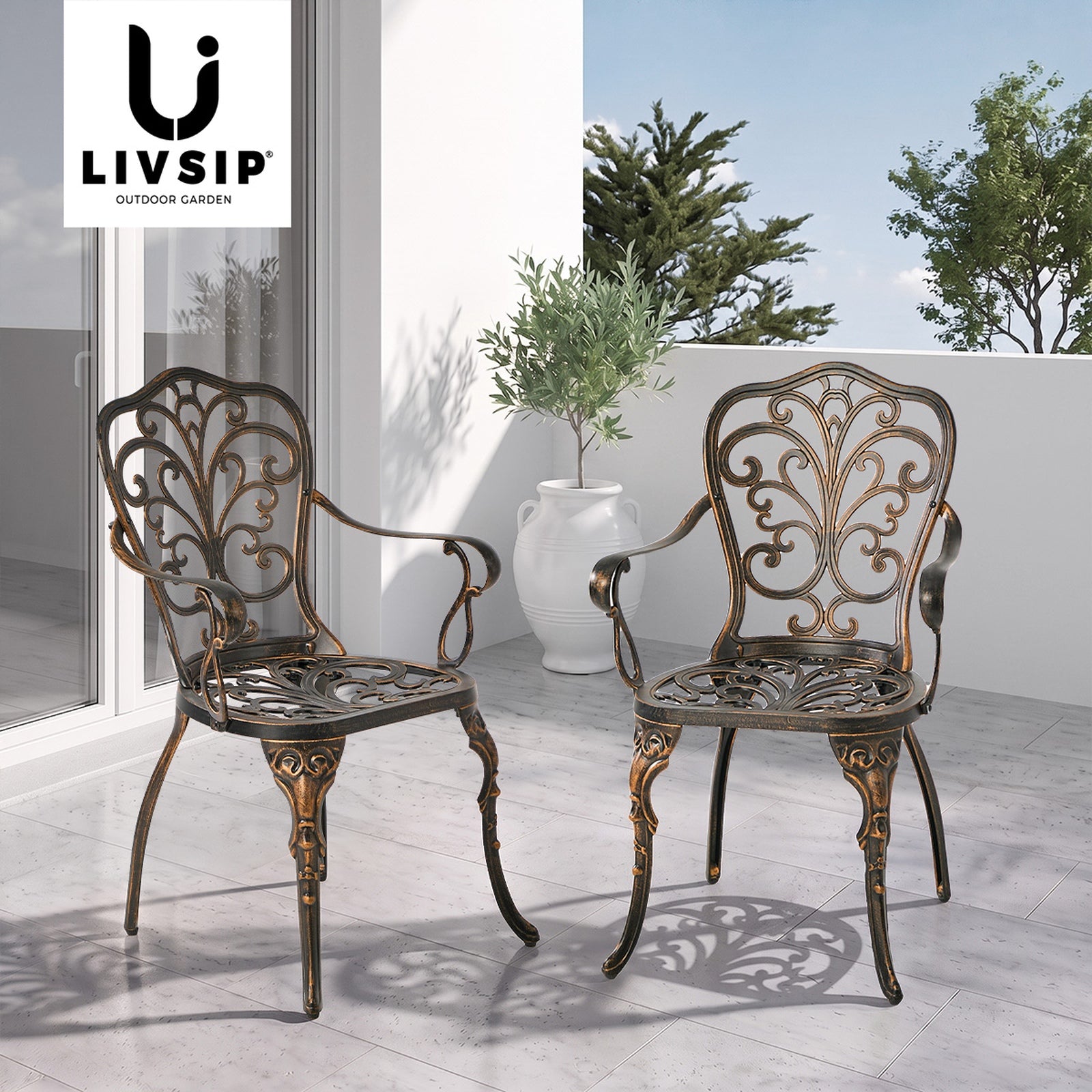 Livsip 2PCS Outdoor Patio Chairs Garden Patio Armchairs Cast Aluminium Butterfly