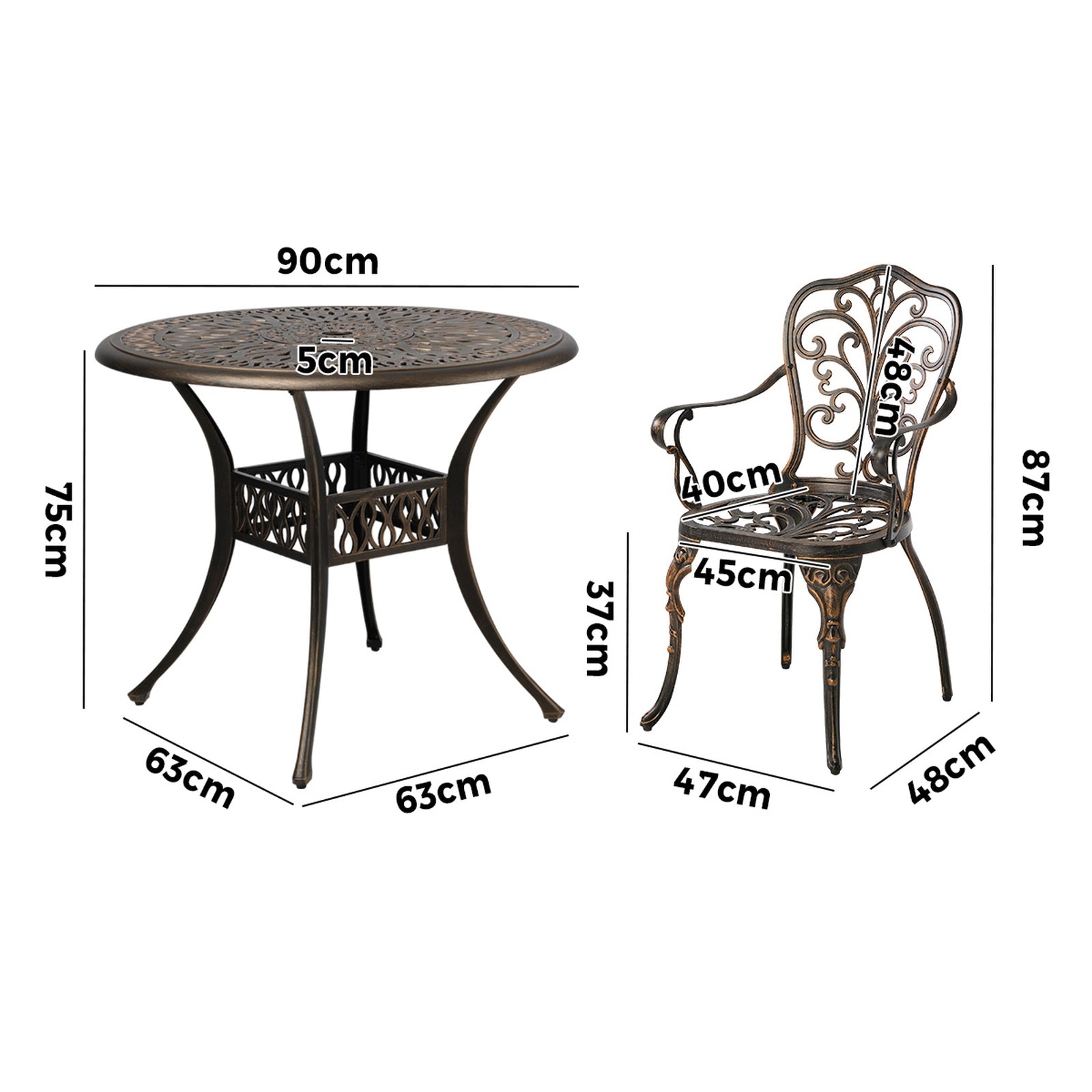 Livsip 5 Piece Outdoor Patio Set Table Chairs Bistro Cast Aluminium Furniture