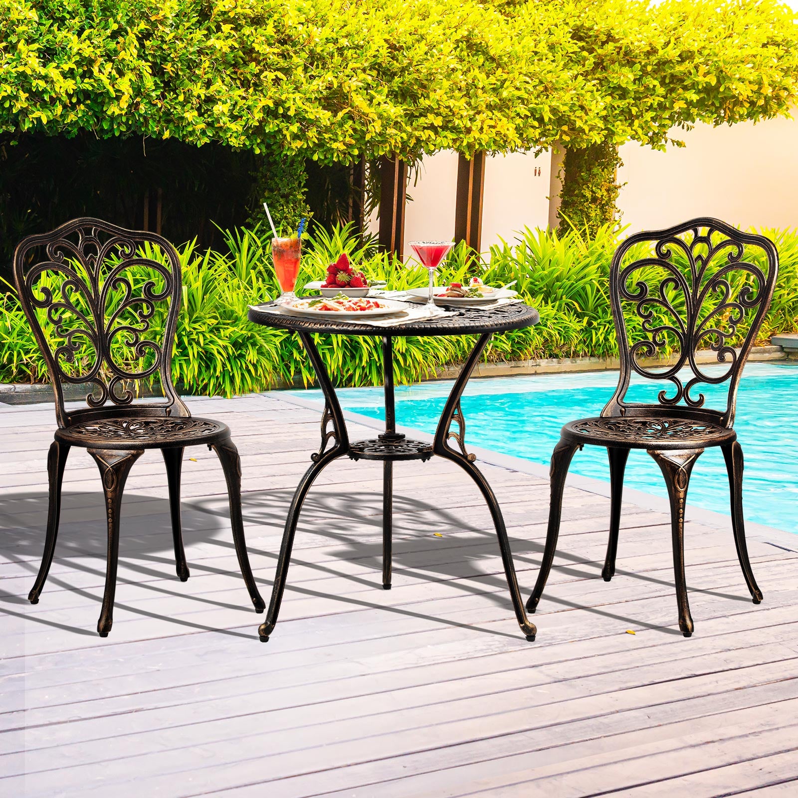 Livsip Bistro Furniture Setting 3 Piece Chairs Table Patio Indoor/Outdoor Set - Sunyee