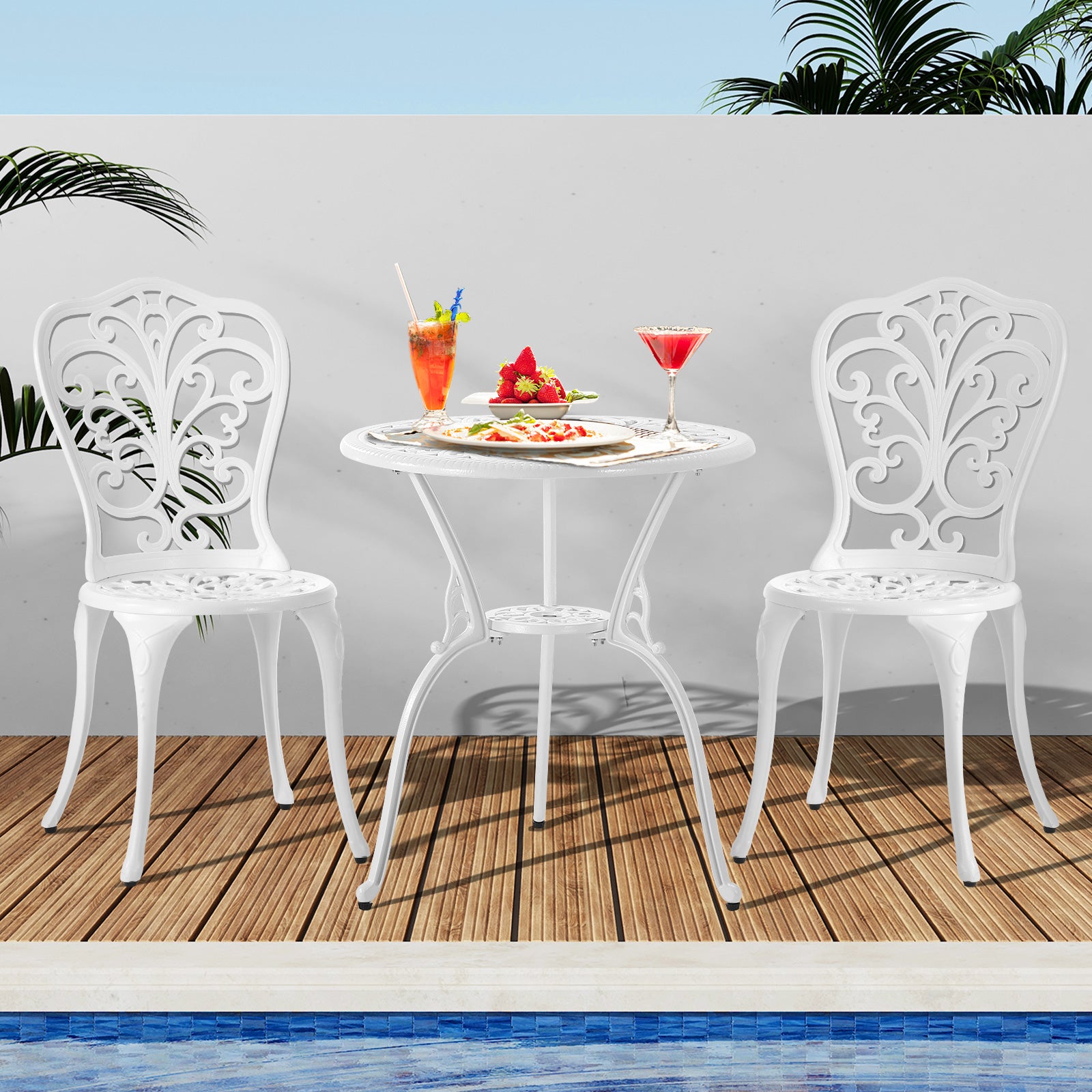 Livsip Bistro Outdoor Setting Chairs Table Patio Dining 3PCS Set Cast Aluminium - Sunyee