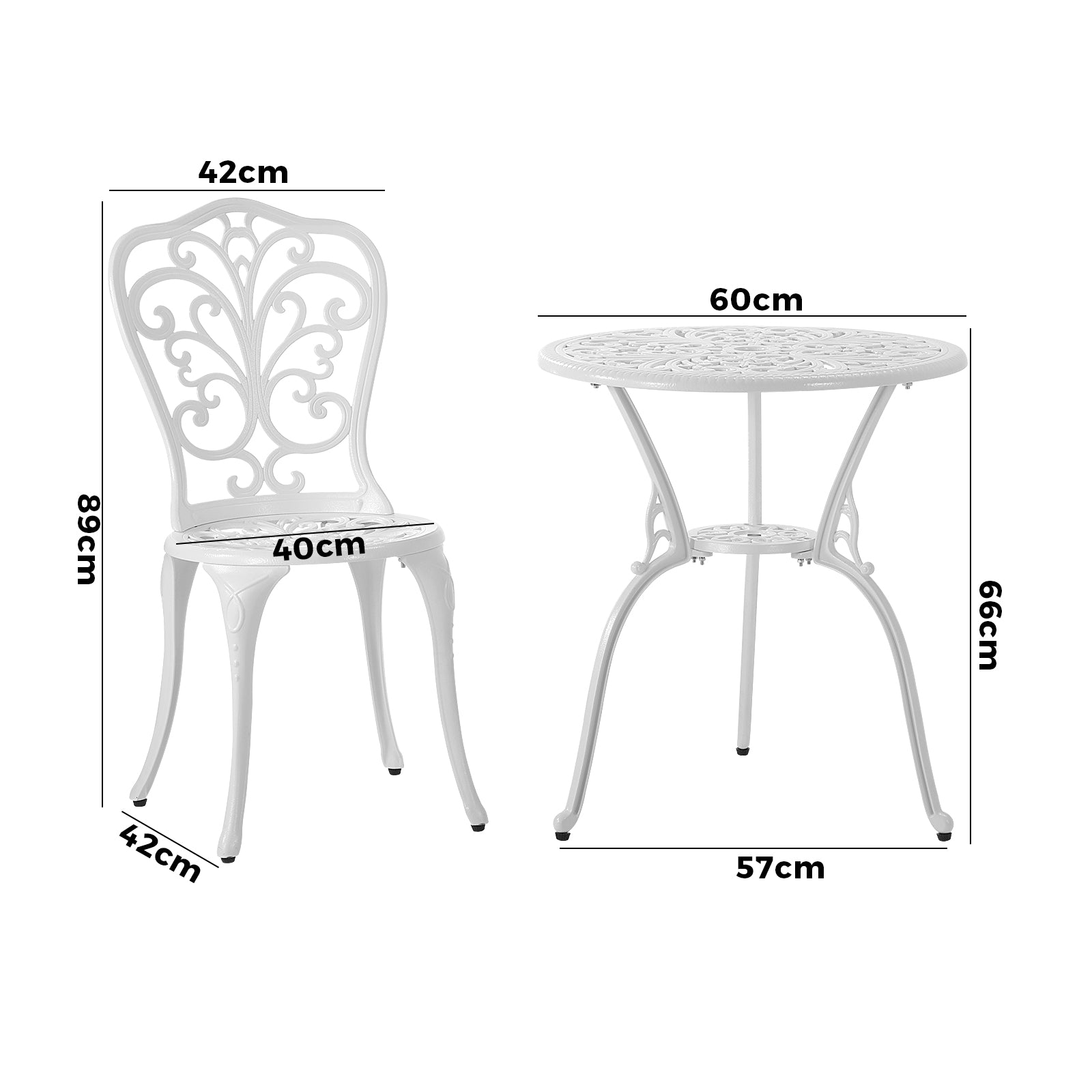 Livsip Bistro Outdoor Setting Chairs Table Patio Dining 3PCS Set Cast Aluminium - Sunyee