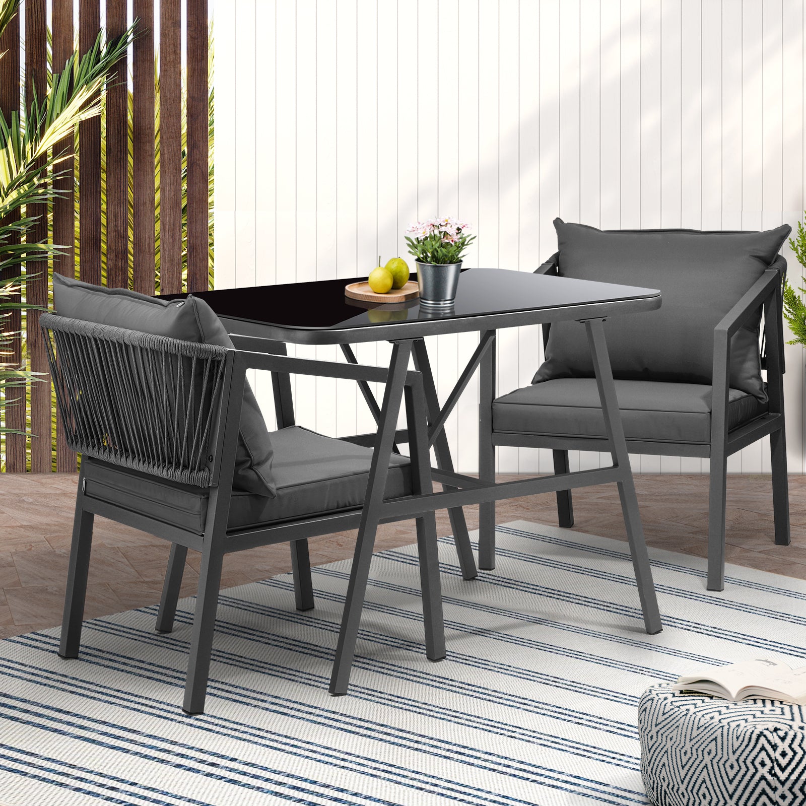 Livsip 3PCS Outdoor Dining Setting Lounge Patio Furniture Table Chairs Set - Sunyee