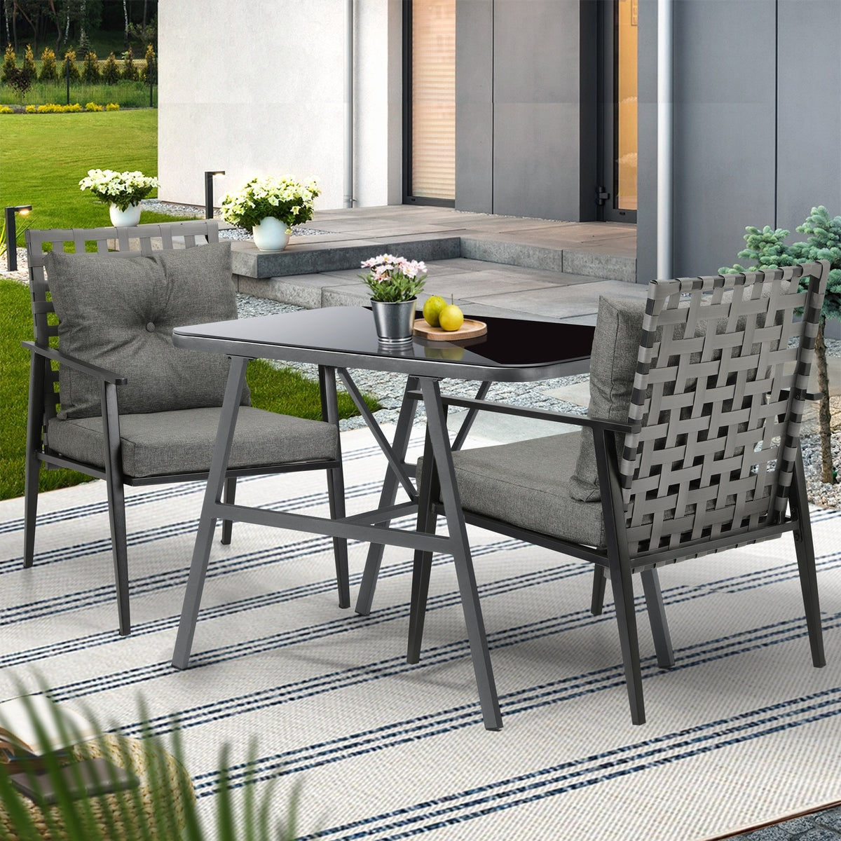 Livsip Outdoor Dining Setting Garden Patio Furniture Rattan Chairs Set 3 Piece