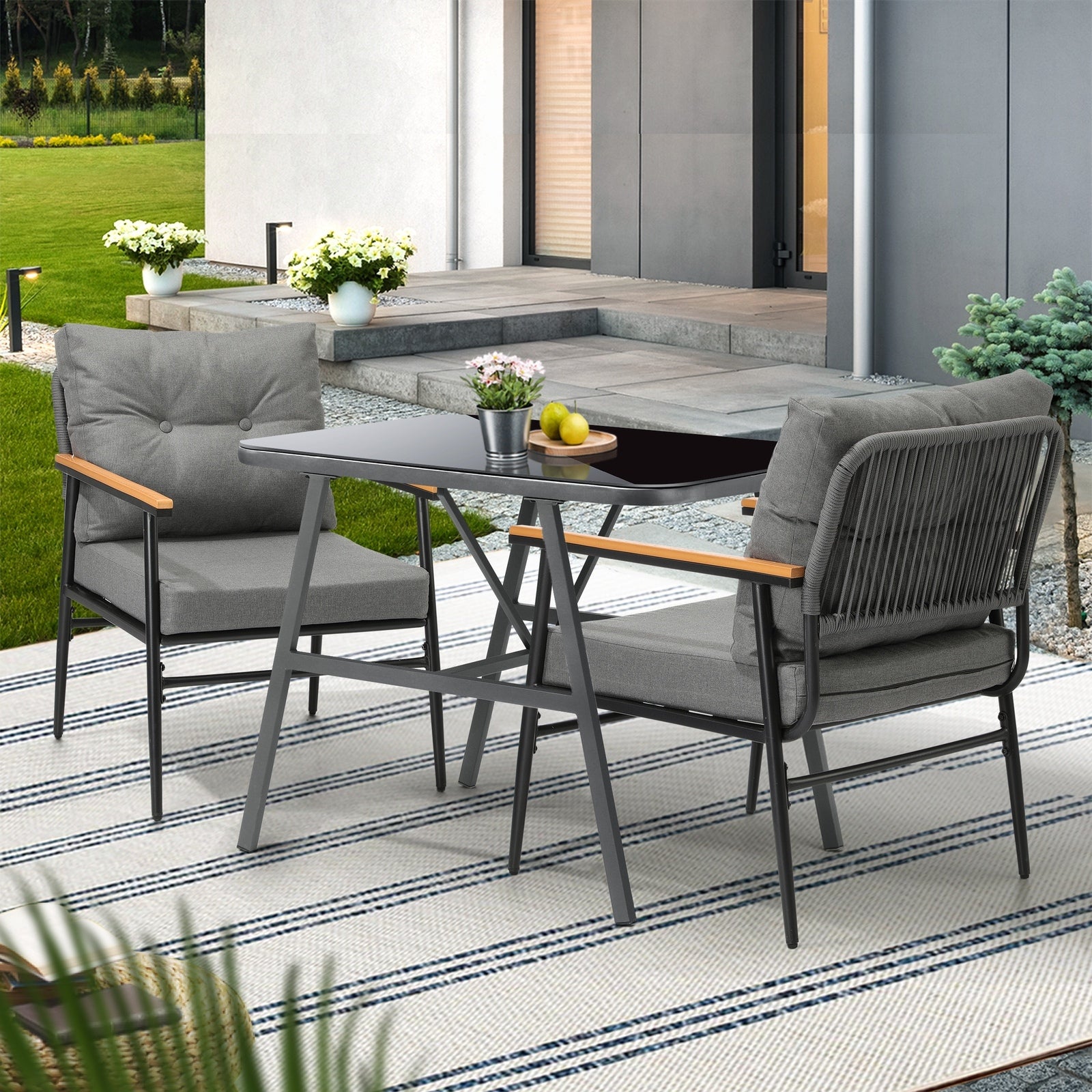 Livsip Outdoor Dining Set Patio Furniture Garden Table and Chairs 2 Seater - Sunyee