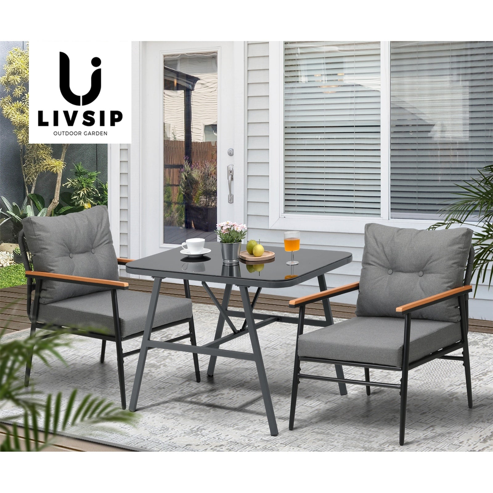Livsip Outdoor Dining Set Patio Furniture Garden Table and Chairs 2 Seater - Sunyee