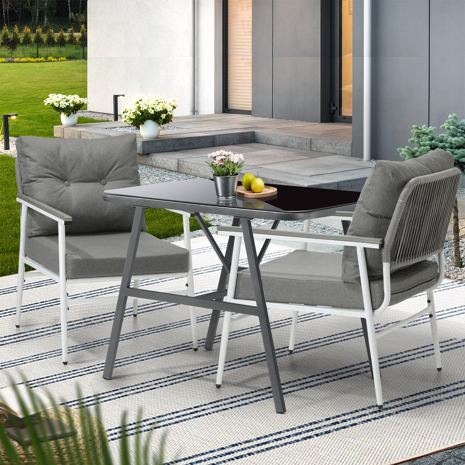 Livsip Outdoor Dining Set Patio Furniture Setting Garden Table and Chairs 3PCS - Sunyee