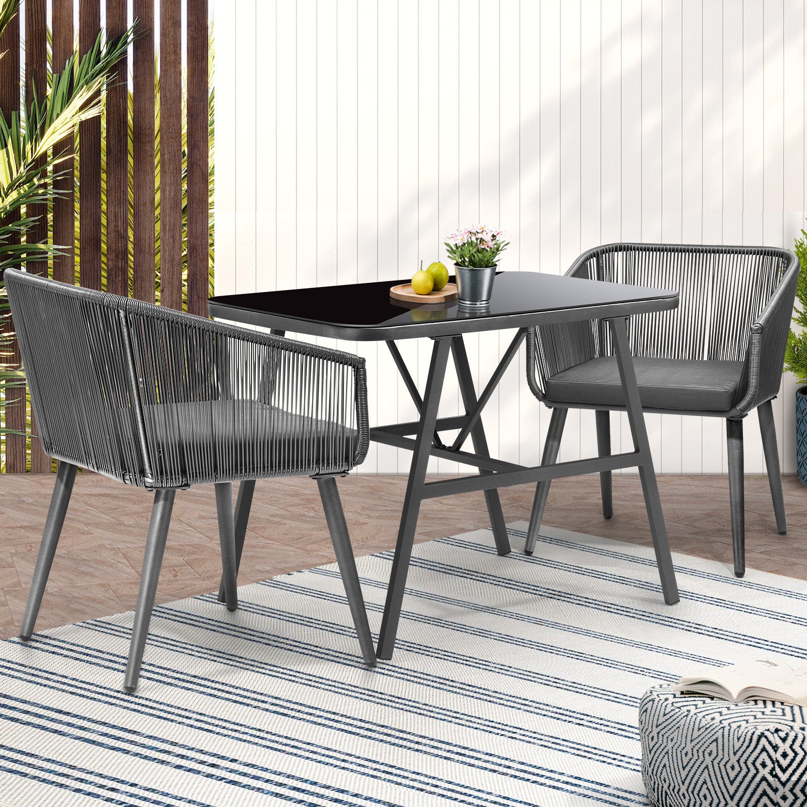 Livsip Outdoor Dining Setting 3 Piece Lounge Patio Furniture Table Chairs Set - Sunyee