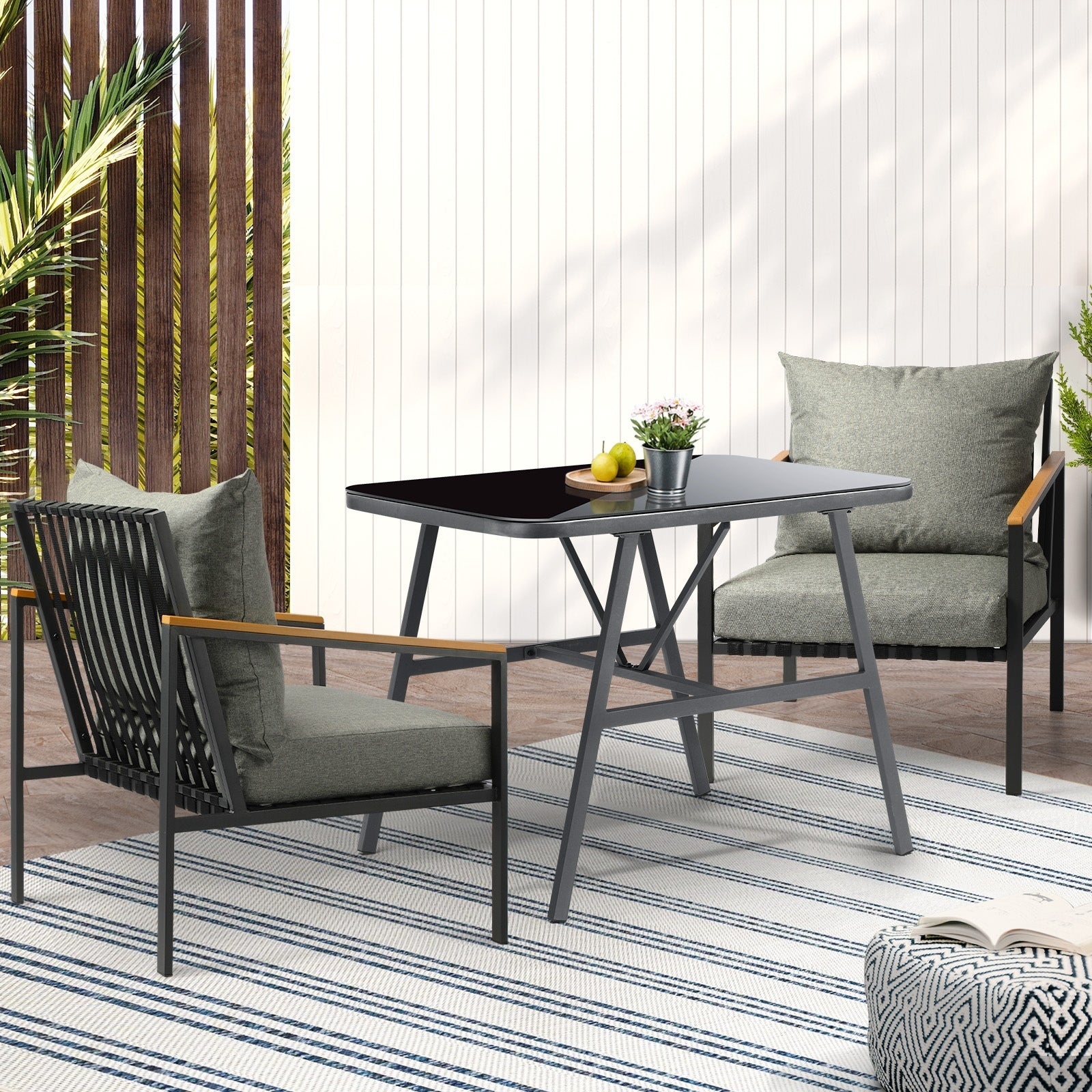 Livsip Outdoor Dining Set Table and Chairs Patio Furniture Garden Setting 3PCS - Sunyee