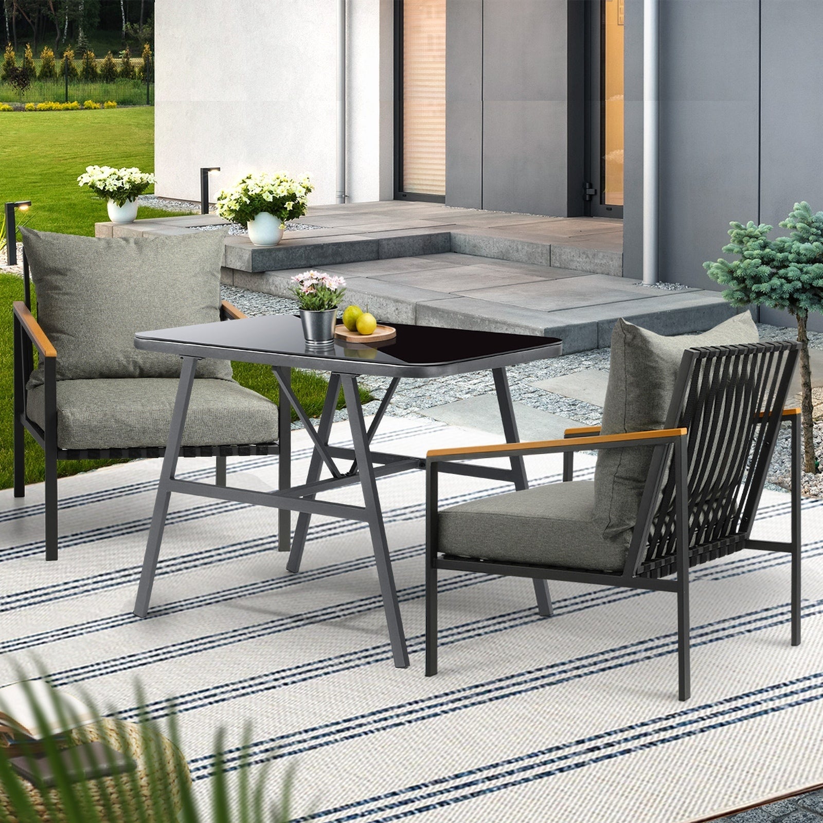 Livsip Outdoor Dining Set Table and Chairs Patio Furniture Garden Setting 3PCS - Sunyee