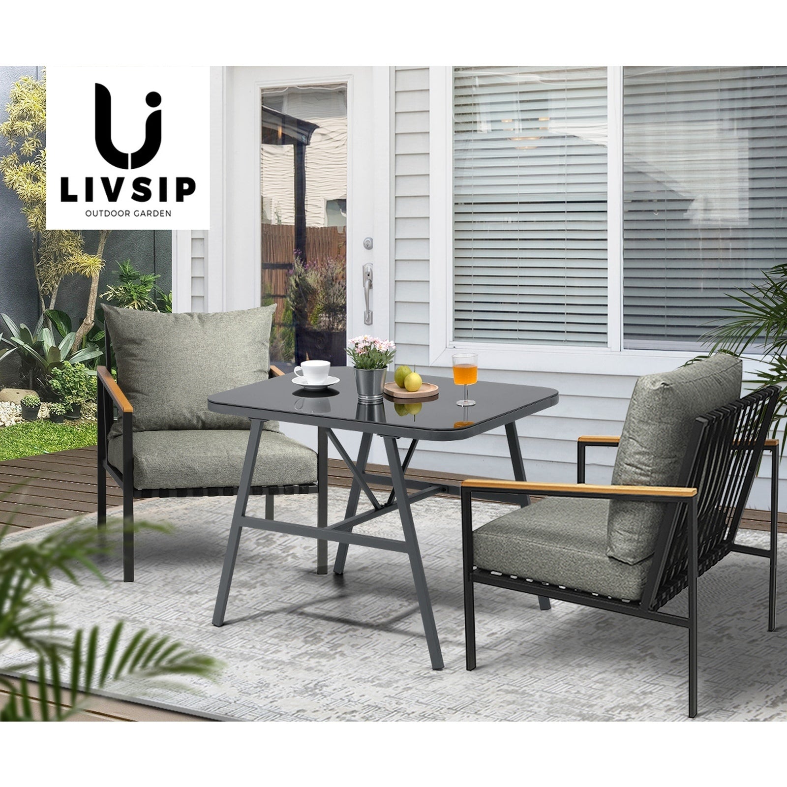 Livsip Outdoor Dining Set Table and Chairs Patio Furniture Garden Setting 3PCS - Sunyee