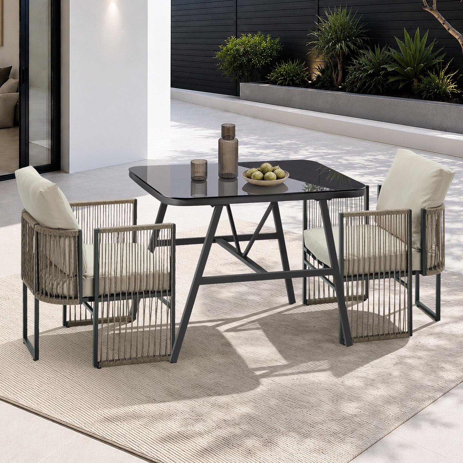 Livsip 5 Pieces Outdoor Patio Set Table Chair Setting Rope Bistro Furniture