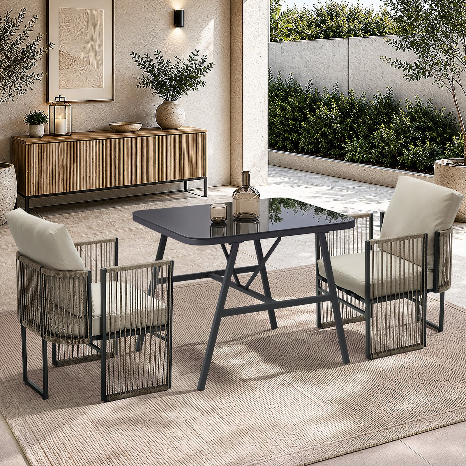 Livsip 5 Pieces Outdoor Patio Set Table Chair Setting Rope Bistro Furniture