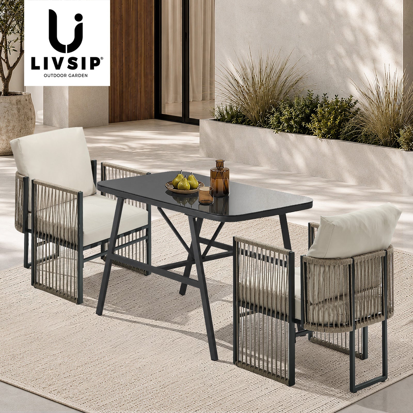 Livsip 5 Pieces Outdoor Patio Set Table Chair Setting Rope Bistro Furniture