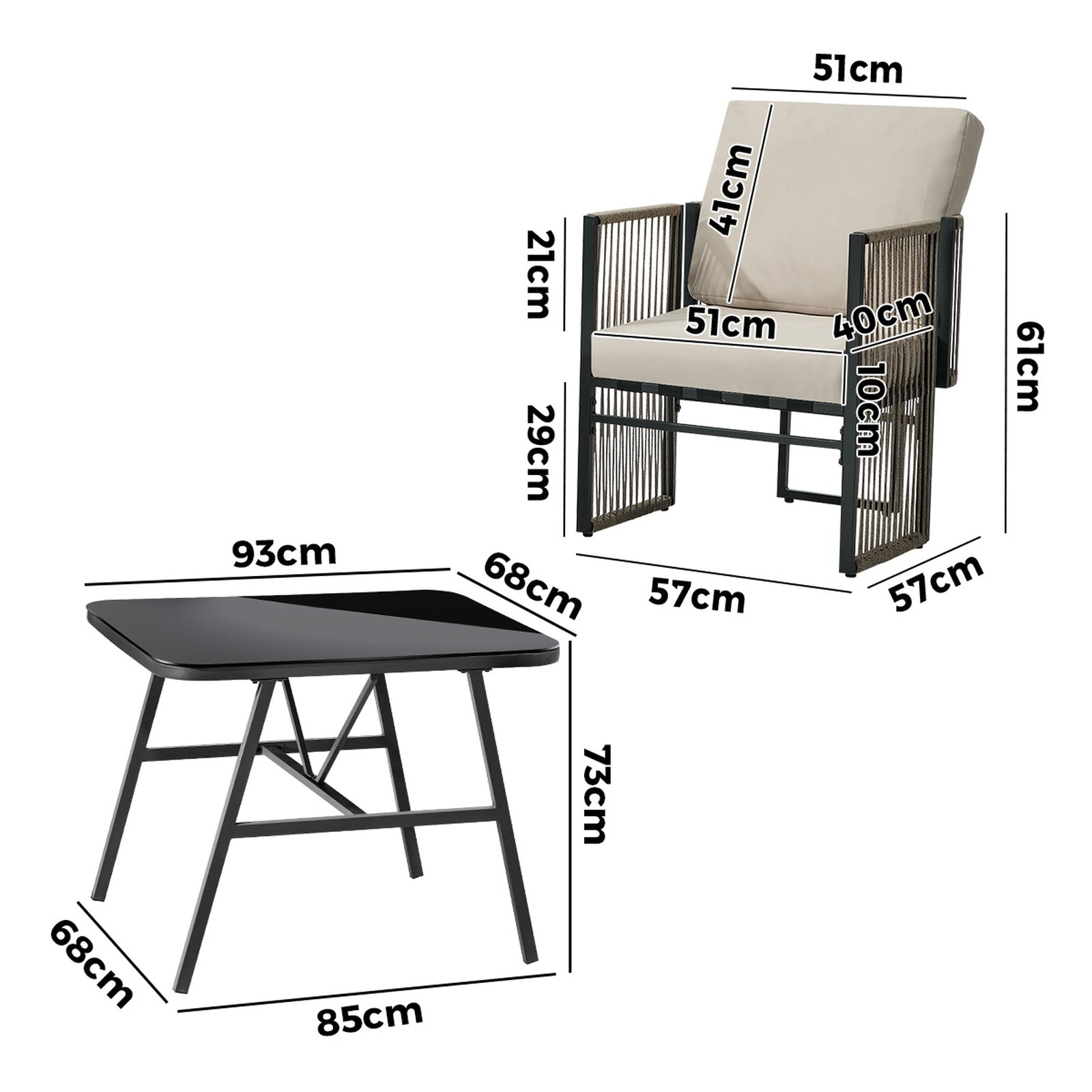 Livsip 5 Pieces Outdoor Patio Set Table Chair Setting Rope Bistro Furniture