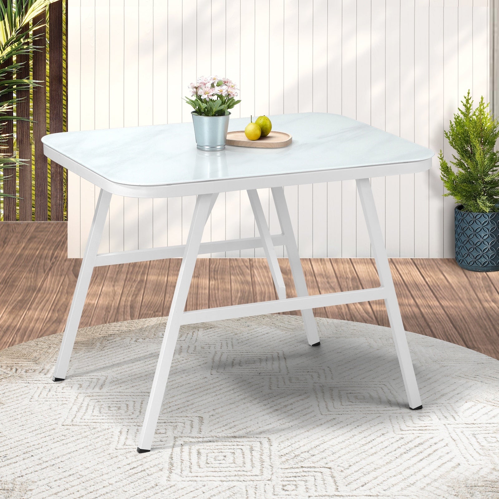 Livsip Outdoor Dining Table Furniture Patio Garden Indoor White Marble-style - Sunyee