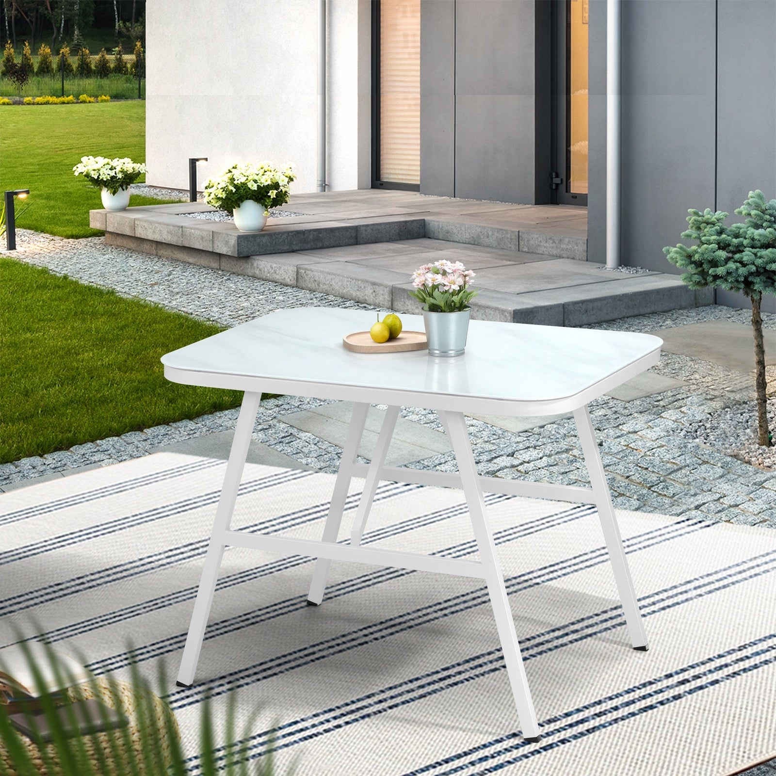 Livsip Outdoor Dining Table Furniture Patio Garden Indoor White Marble-style - Sunyee