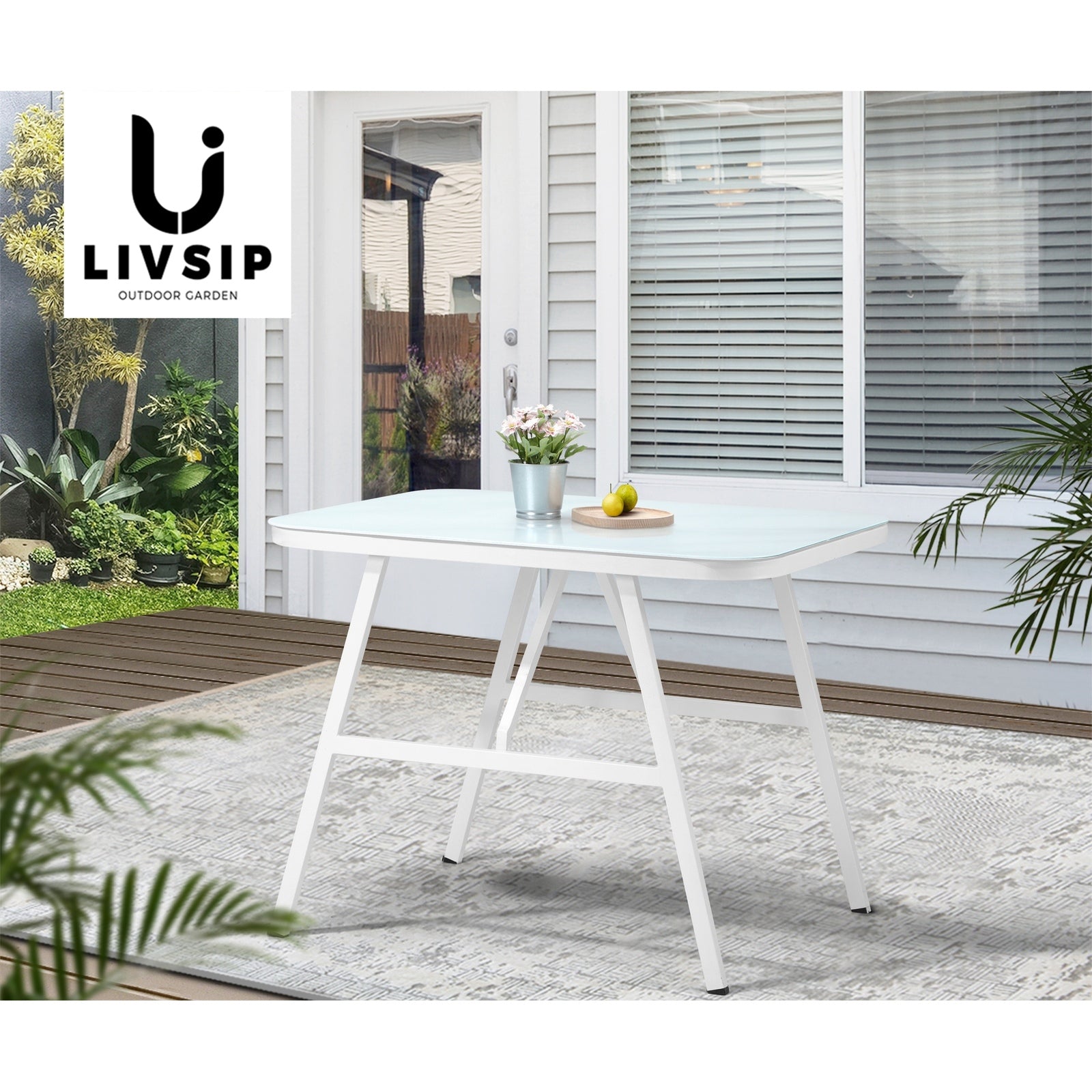Livsip Outdoor Dining Table Furniture Patio Garden Indoor White Marble-style - Sunyee
