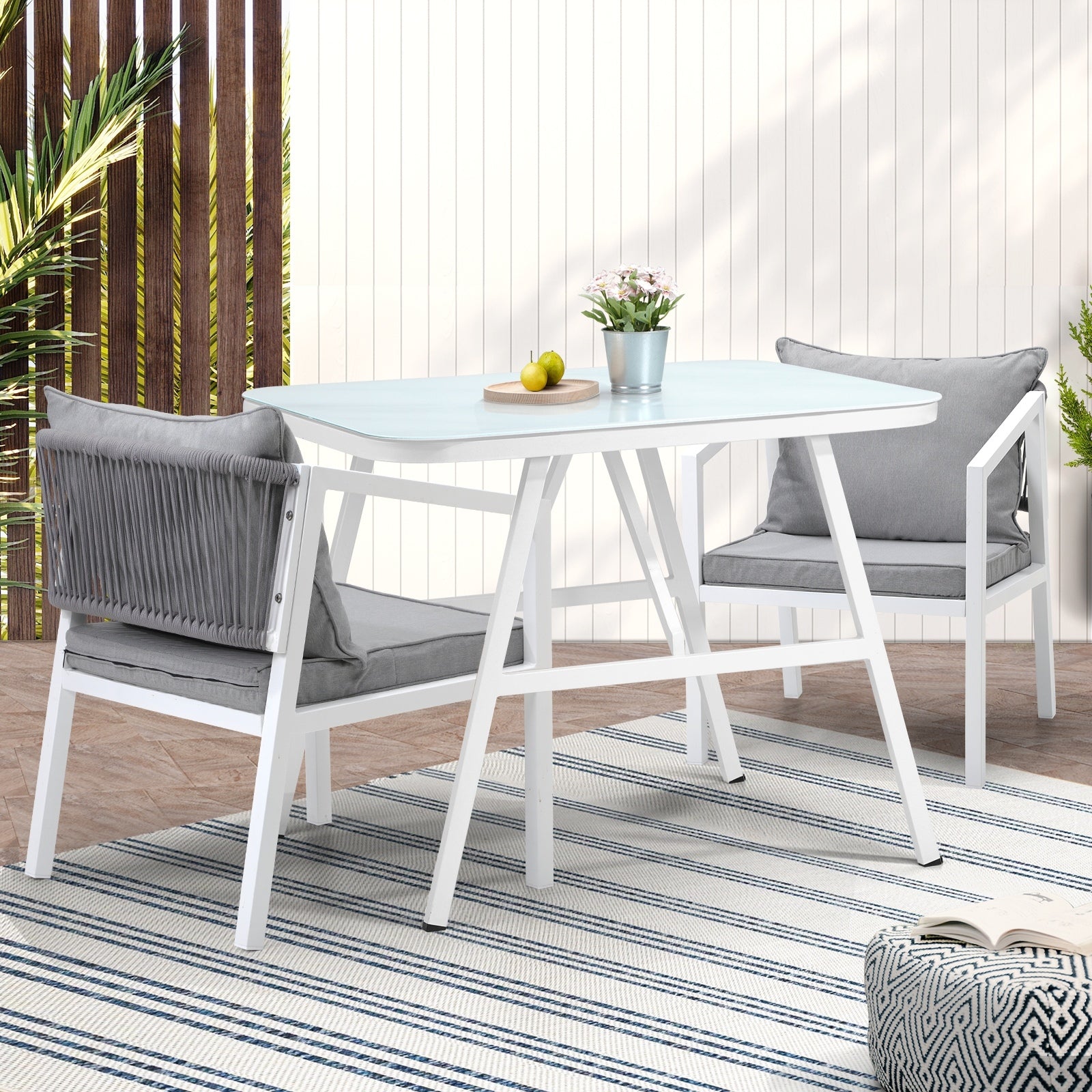 Livsip Outdoor Dining Set Marble-style Table Garden Patio Furniture Setting 3PCS - Sunyee