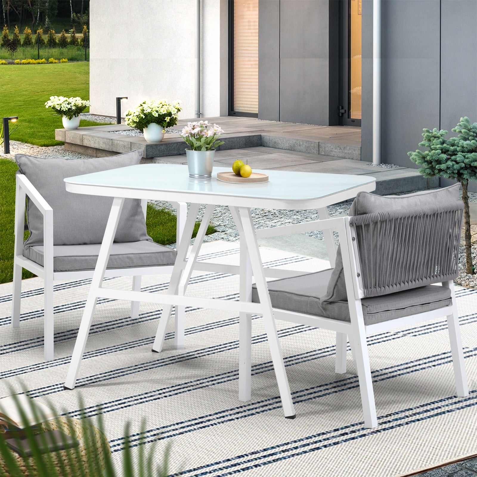 Livsip Outdoor Dining Set Marble-style Table Garden Patio Furniture Setting 3PCS - Sunyee