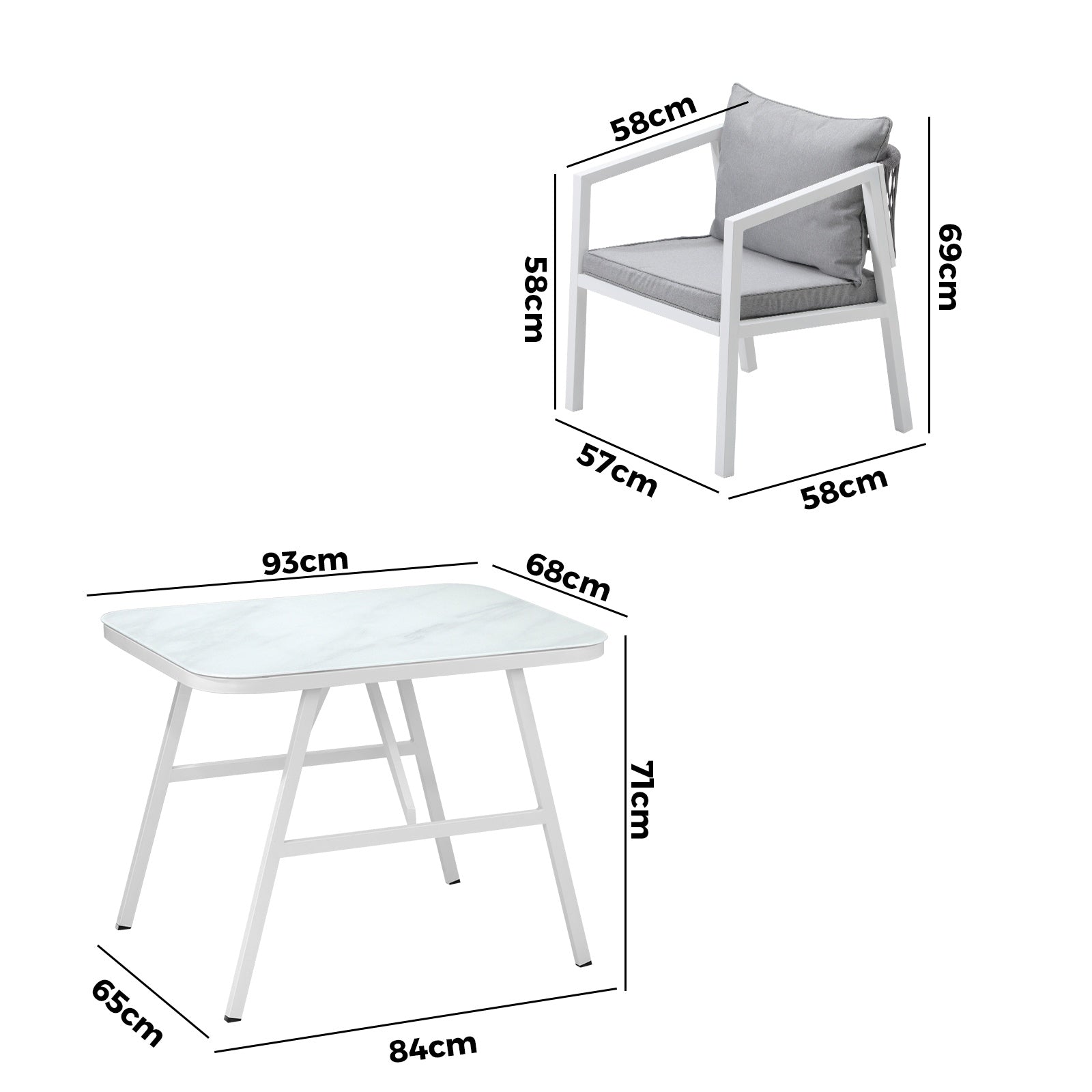 Livsip Outdoor Dining Set Marble-style Table Garden Patio Furniture Setting 3PCS - Sunyee