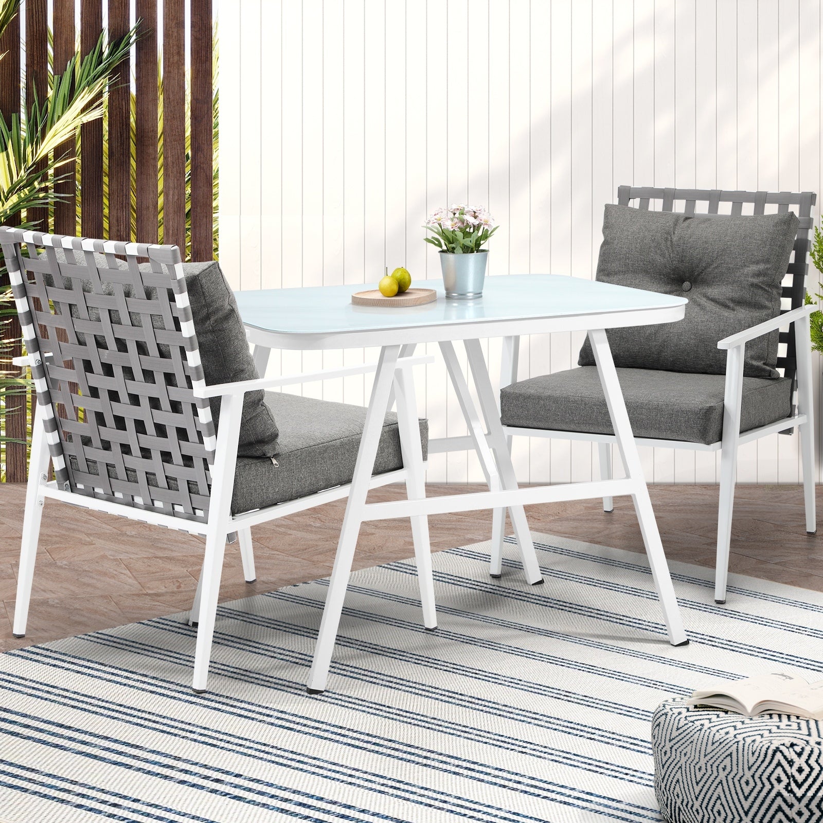 Livsip Outdoor Dining Set Rattan Chair Marble-style Table Garden Patio Furniture - Sunyee