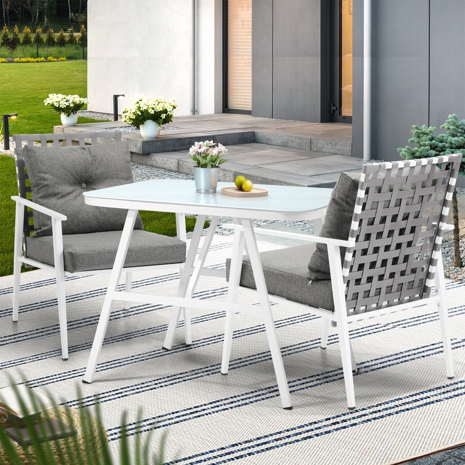 Livsip Outdoor Dining Set Rattan Chair Marble-style Table Garden Patio Furniture - Sunyee
