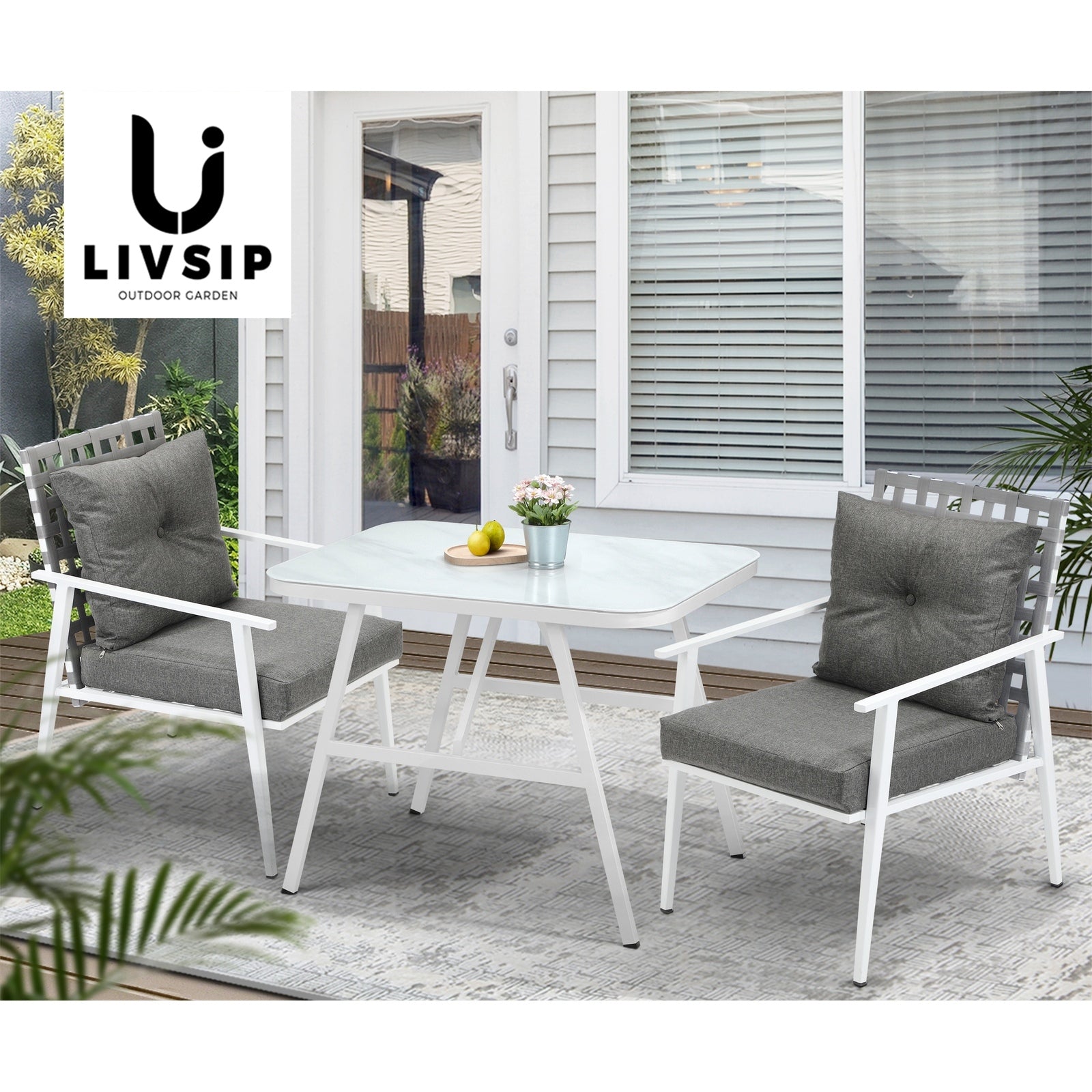 Livsip Outdoor Dining Set Rattan Chair Marble-style Table Garden Patio Furniture - Sunyee