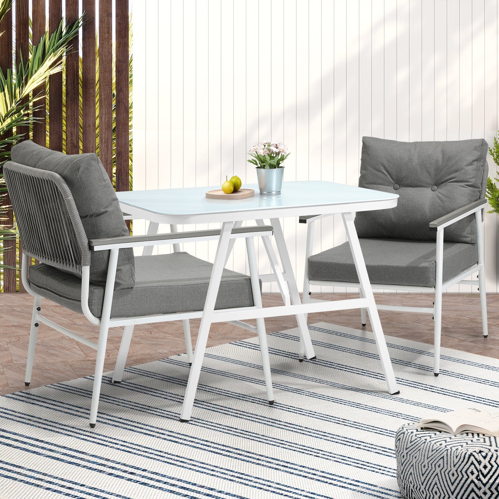 Livsip Outdoor Dining Set Garden Furniture Setting Marble-style Table 3 Piece - Sunyee