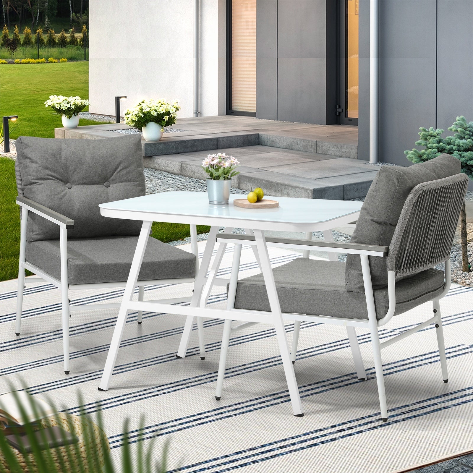 Livsip Outdoor Dining Set Garden Furniture Setting Marble-style Table 3 Piece - Sunyee