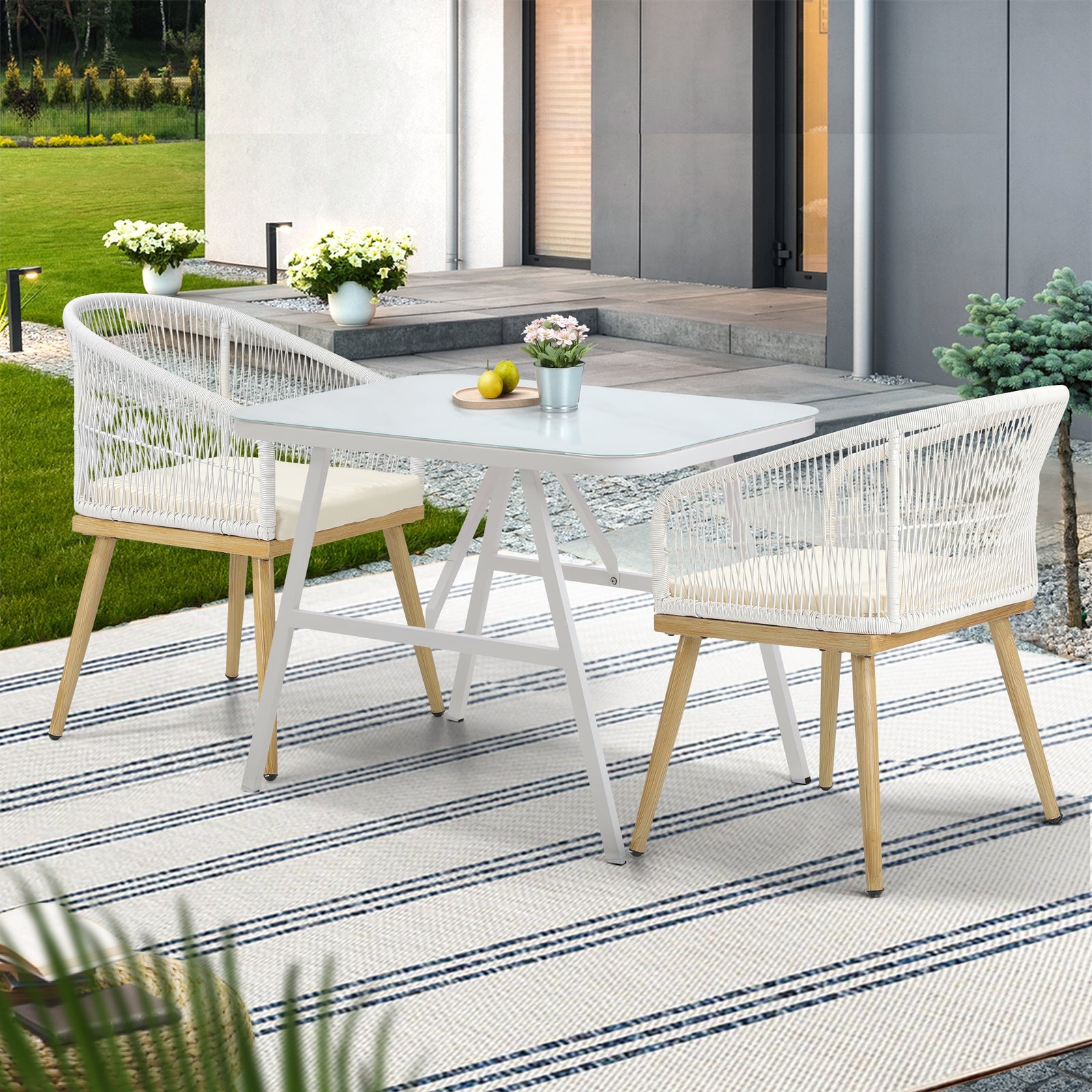 Livsip Outdoor Dining Set Patio Furniture Setting Garden Marble-style Table 3PCS - Sunyee