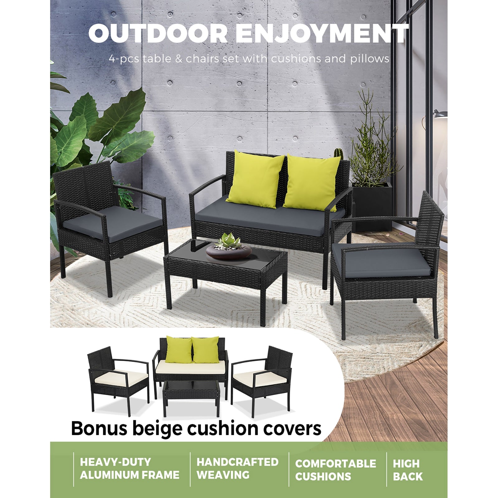 Livsip 4pcs Outdoor Lounge Setting Sofa Set Wicker Garden Patio Furniture Set - Sunyee