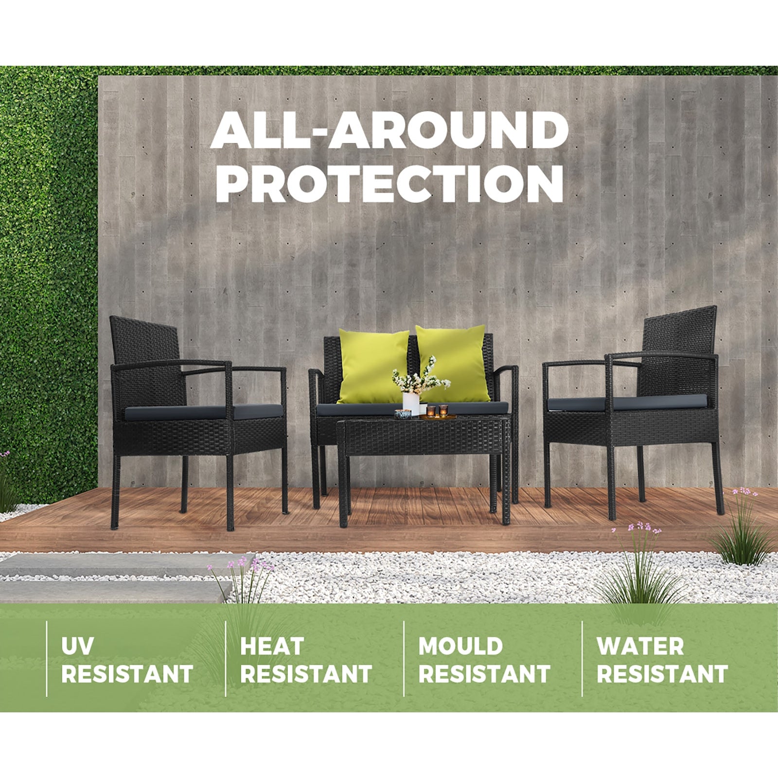 Livsip 4pcs Outdoor Lounge Setting Sofa Set Wicker Garden Patio Furniture Set - Sunyee