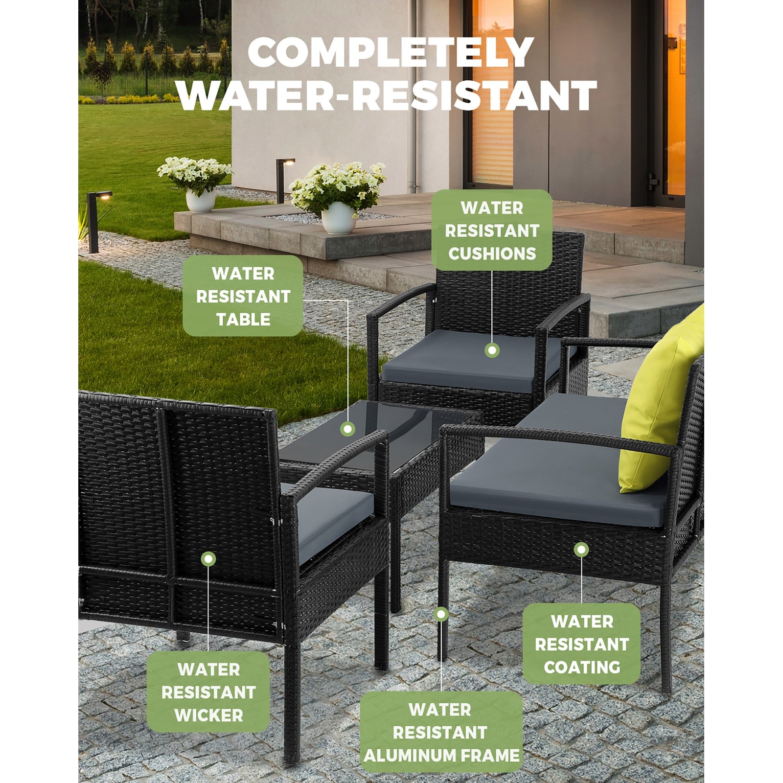 Livsip 4pcs Outdoor Lounge Setting Sofa Set Wicker Garden Patio Furniture Set - Sunyee