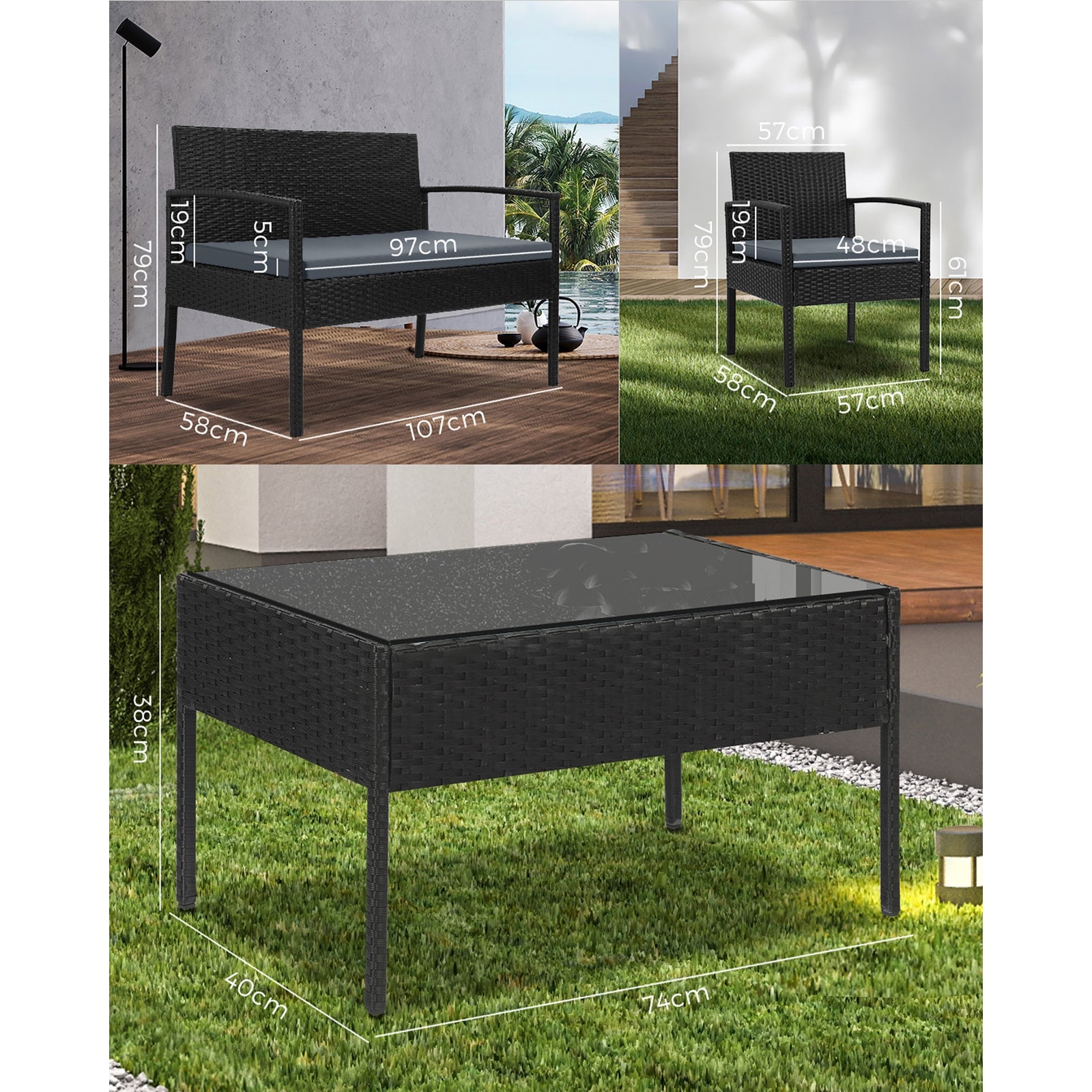 Livsip 4pcs Outdoor Lounge Setting Sofa Set Wicker Garden Patio Furniture Set - Sunyee